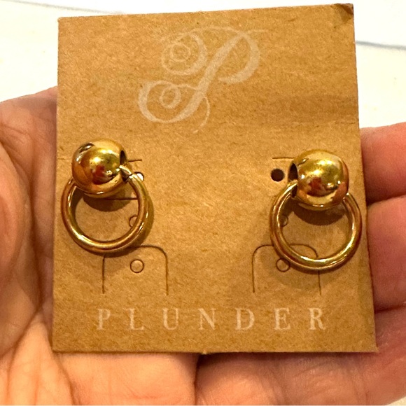 NWT Earrings by Plunder- gold tone post back with small circle dangle - Picture 5 of 6